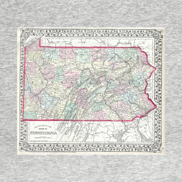 Vintage Map of Pennsylvania (1874) by Bravuramedia